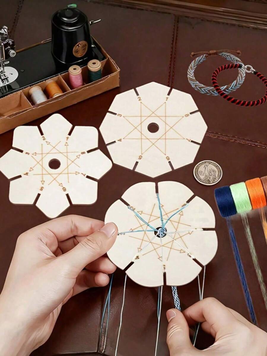 1/4pcs Set Woven Flower Shaped Wooden Disc Bracelet Weaving Tools,Friendship Bracelet Making,Bracelet Maker,Jewelry Making,Sewing,Sewing Supplies,Sewing Supplies And Accessories,Crochet,Craft Supplies For Adults,Crochet Supplies - Multiple Styles - View 1