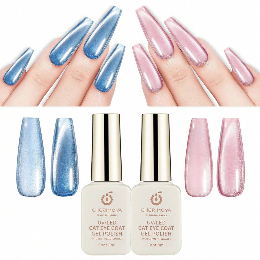 Cherimoya Gel Nail Polish - Blue and Pink - View 1