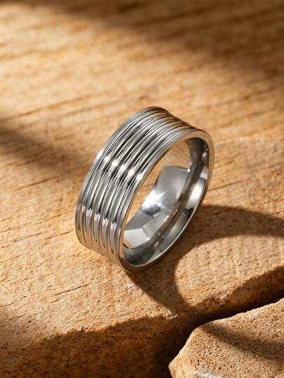 MONALLY 1pc Minimalist Fashion Stainless Steel White Gold Plated Polished Ring Men's Jewelry Birthday Gift Daily Wear