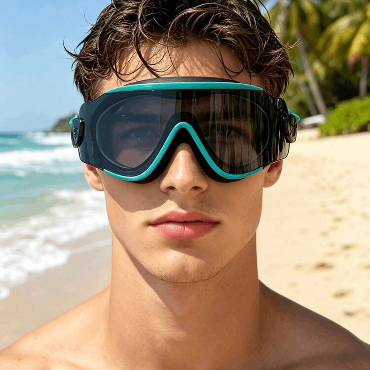 361degree 1pc 361° Large Frame Wide View HD Anti-Fog Waterproof Leakproof Swim Goggles For Women Men Adult, With Portable Storage Case, Pool Beach Swimming Gear - Grey-green - View 10