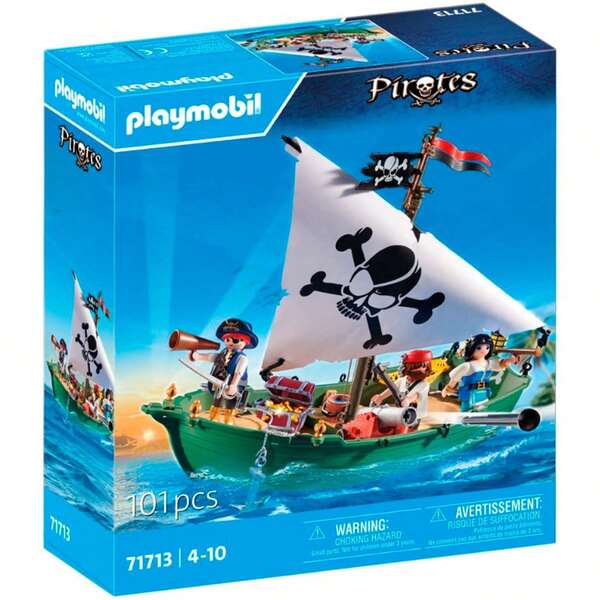 Playmobil Pirates Barco Pirata - Zarpa hacia aventuras con Playmobil Pirates y construye barcos, islas y tesoros legendarios. Playmobil Pirates: fomenta creatividad e imaginación mientras juegas con piratas y tesoros. Regalo ideal para niños, diversión garantizada en cada misión de alta mar. Combina figuras y acce