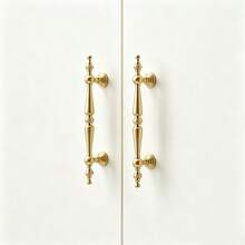 6pcs/Set (2 Handles + 4 Screws) French Luxury Gold Wardrobe Door Handles, Modern Minimalist Copper Color, Suitable For Drawers, Single Hole Cabinets, Wardrobes, Solid Handles - 2 Handles + 4 Screws - View 1