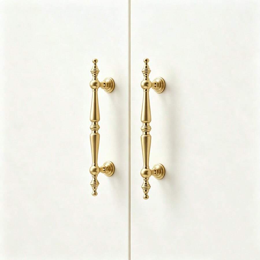 6pcs/Set (2 Handles + 4 Screws) French Luxury Gold Wardrobe Door Handles, Modern Minimalist Copper Color, Suitable For Drawers, Single Hole Cabinets, Wardrobes, Solid Handles - 2 Handles + 4 Screws - View 1