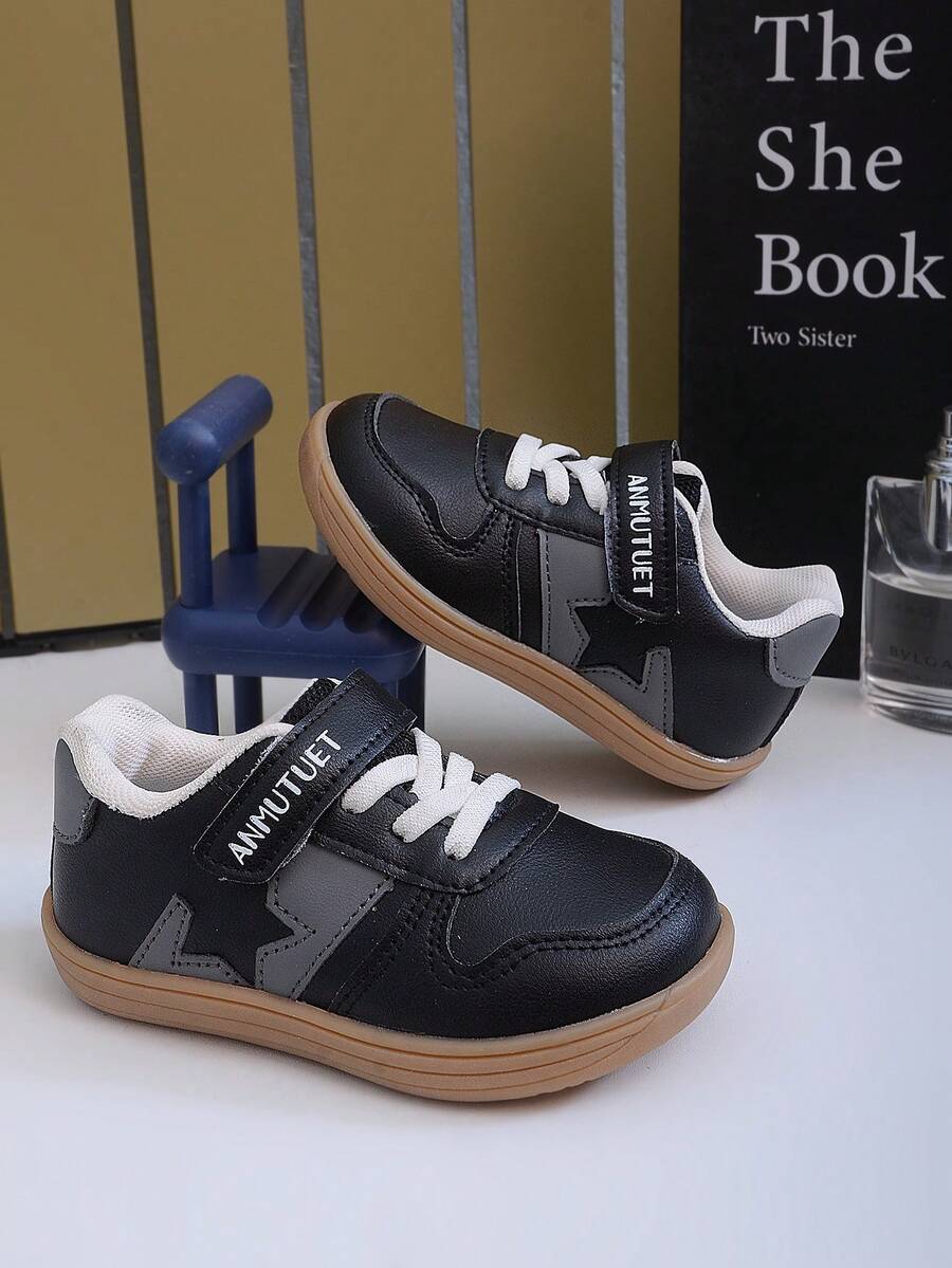 Vintage Black Athletic Shoes With Hook And Loop Closure, Easy To Put On And Take Off, Non-Slip, Durable, Lightweight And Wear-Resistant - Black - View 1