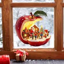 1pc Christmas Red Apple Santa Claus House Window Sticker, Holiday Home Glass Decor, Celebrate Christmas, Suitable For Windows, Doors, Living Room, Bedroom, Kitchen, Dining Area, Hallway And Apartment Interior Spaces - 1PC - View 2