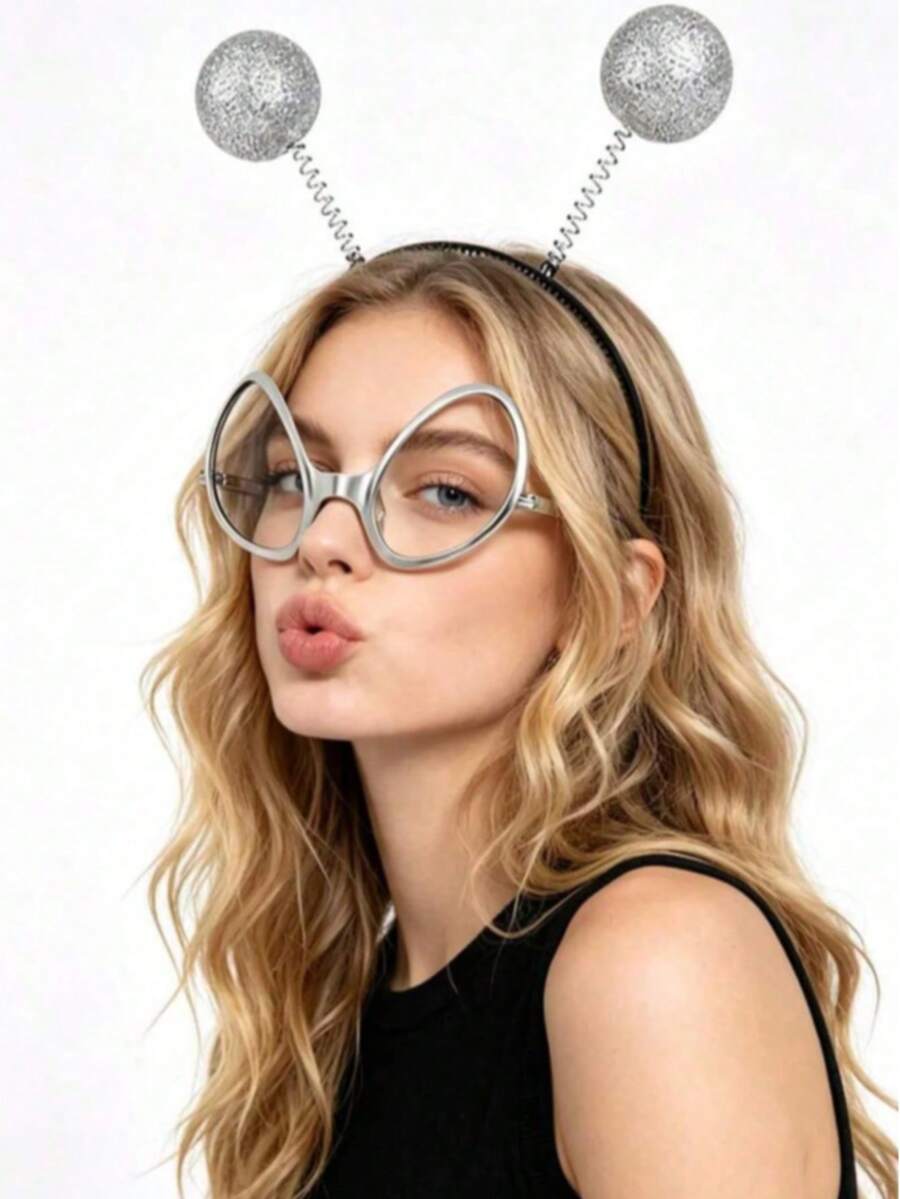 2pcs Universal Alien Headband And Glasses Set, Suitable For Makeup Party, Cosplay Costume Props, Also Can Be Used As Halloween Party Accessories - Multicolor - View 1