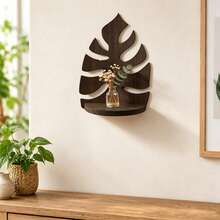 Wooden Decorative Candle Tray, Leaf Design Wall Mount Tray, Leaves Candle Stand Holder For Bedroom Living Room Home Decor - Brown - View 7