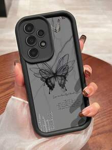 1pc Black Butterfly Print Pattern Phone Case, Black Edge Leather Frame Shockproof Soft TPU Protective Cover, Suitable For GALAXY, HONOR, Phones - Black - View 1