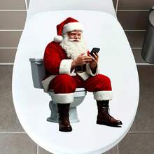 1pc Funny Santa Claus On Toilet Using Phone Decorative Toilet Sticker, For Home Bathroom And Public Toilet Decoration - A - View 1