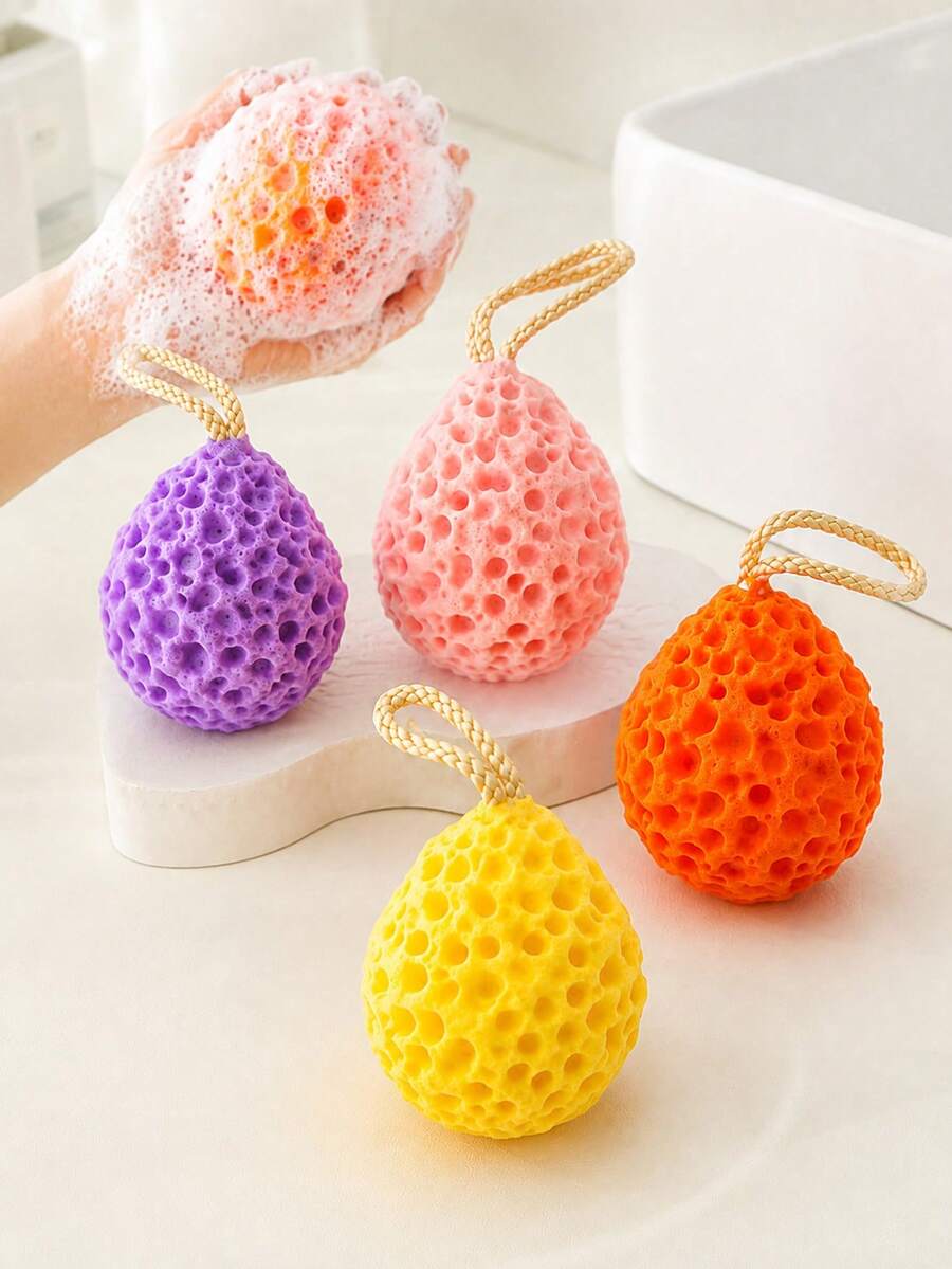 1pc Honeycomb Bath Sponge, Cheese Bath Ball, Skin-Friendly Comfortable, Non-Disintegrating Soft Sponge, Foaming Bath Ball, Expands When Wet, With Hook For Convenient Storage, Bathroom, Bathroom Accessories, Shower Essentials, House Essentials, Bath Sponge - Multicolor - View 1