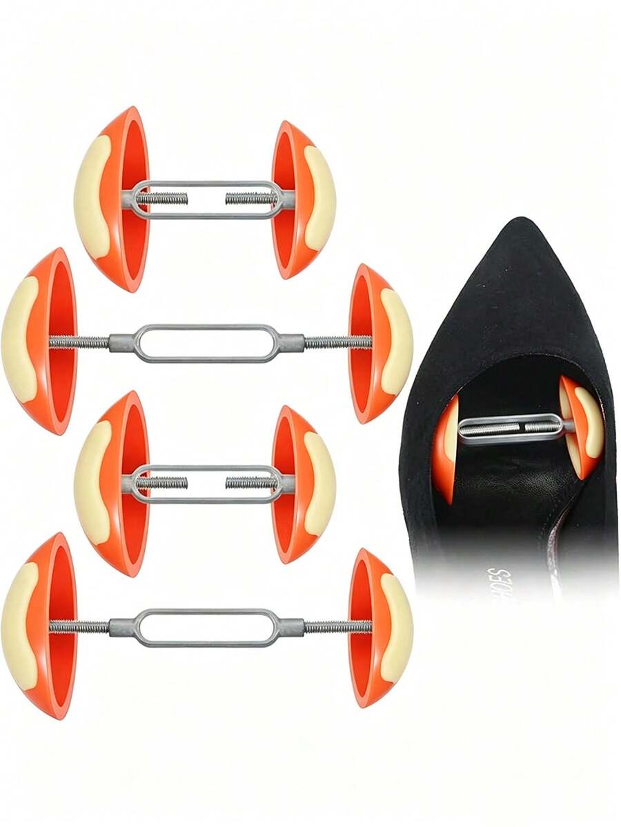 2 Pairs Orange Adjustable Plastic Shoe Stretchers, Compact Portable Shoe Toe Expanders, Suitable For Short And Long Trips, Home Use, High Heels, Business Shoes, Anti-Wrinkle Shoe Tool - Orange - View 1