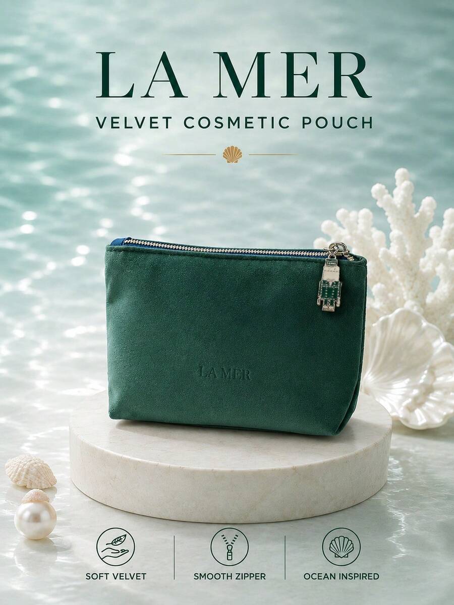 La Mer Square Makeup Bag, 18*10cm, Sold Individually, Unique Color-Blocking, Zipper Closure, Portable, Suitable For Daily Storage And Travel