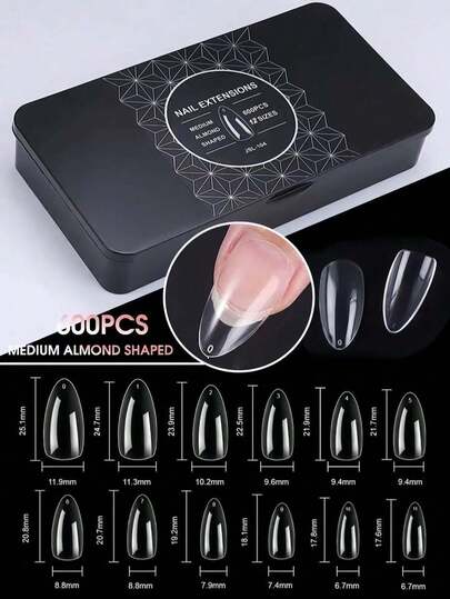 600/120pcs 12 Sizes Almond Shaped Soft Gel Fake Nails, Full Coverage Nail Tips, Reusable, Suitable For Nail Salons And DIY Home Use
