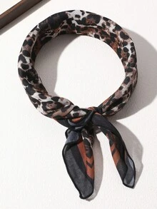 1pc Fashion Bohemian Y2K Vintage Leopard Print Square Scarf Headscarf, Contrast Color Border Neck Scarf Hair Accessory For Women, Suitable For Daily Casual Autumn/Winter Outfits - Multicolor - View 4