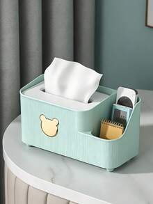 1pc Multifunctional Plastic Tissue Box With Side Storage Compartments, Cute Bear Decor Napkin Dispenser Holder For Remote Controls Small Items, Desktop Tissue Organizer For Coffee Table Living Room Bedroom Dorm Home Decoration - Multicolor - View 13