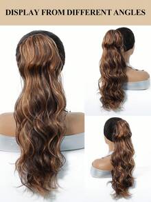 24 Inch Long Wavy Ponytail Extension For Women, Brown With Caramel Highlights Synthetic Hairpiece, Natural-Looking Drawstring Ponytail With Built-In Combs, Voluminous Curly Clip-In Hair Extension For Daily Wear, Parties, Cosplay And Halloween - Multicolor - View 6