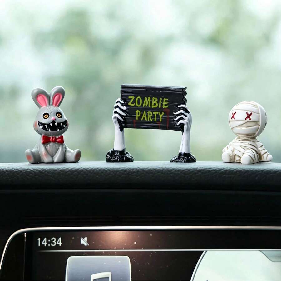3/2PCS Car Screen Display Ornament Creative Skeleton Halloween Ghost King Car Interior Dashboard Center Console Decoration - A - View 1