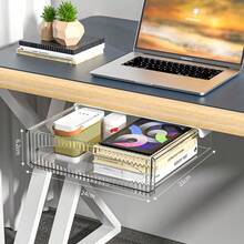 1pc Under Desk Storage Drawer, Self-Adhesive Pull-Out Hidden Office Desk Organizer, 9.5" Large Drawer And 7" Small Drawer, Durable PET Plastic Material, Suitable For Office, Home, Desk, Workspace Organization, Easy To Install Adhesive Storage Solution - Multicolor - View 7