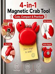 4-In-1 Cute Crab Magnetic Bottle Opener, Multi-Function Beer Bottle Opener Fridge Magnet, With Paper Cutter And Mini Scissors, Kitchen Gadget, Essential Home Tool, Gift For Family And Friends - Multicolor - View 4