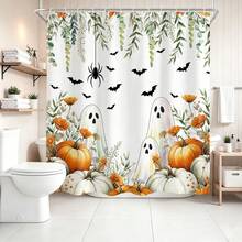 1pc Autumn Pumpkin Harvest Thanksgiving Print Shower Curtain, Abstract Vintage Polyester Fabric Shower Curtain With 12 Hooks, Suitable For Bathroom Or Bathtub Decor - Multicolor - View 6