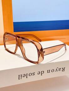 1PC Unisex Retro Aviator Wide Frame Large Lens Clear Glasses Y2K Fashion Street Style Ins Influencer Same Style Daily Outfit Eyewear Frame Vacation - Clear - View 5