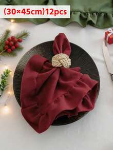 2/6/12pcs Christmas Style Red & Green Ruffled Placemats, Soft & Breathable, Suitable For Dining Table Setting, Coffee Table Decor, Picnic Arrangement, Wedding & Holiday Decoration 30x45/40x40 - Multicolor - View 15