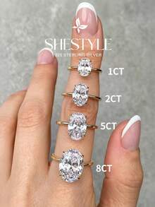1pc 925 Sterling Silver Shiny Oval Engagement Ring/Wedding Ring, Women's Promise Ring/Eternity Ring, Exquisite Jewelry Gift - Gold - View 2