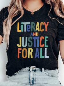 Comfort Literacy And Justice For All Shirt, Reading Shirt, Book Club Shirt, Librarian Gift Tee, Literacy Education Shirt, Plus Size, 100% Cotton - Black001 - View 1