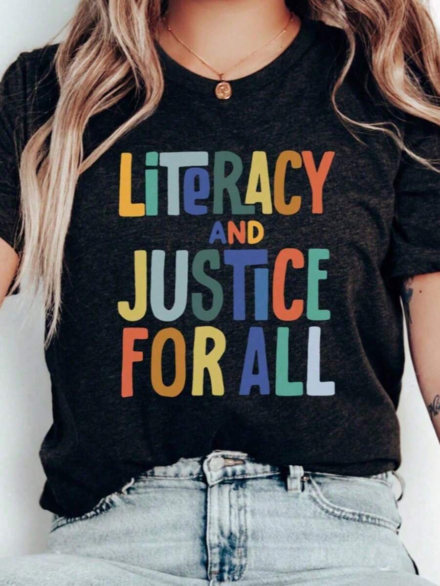 Comfort Literacy And Justice For All Shirt, Reading Shirt, Book Club Shirt, Librarian Gift Tee, Literacy Education Shirt, Plus Size, 100% Cotton - Black001 - View 1