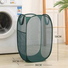 Foldable Mesh Laundry Basket, Large Capacity Hollow Breathable Laundry Storage Bin, Dense Fine Mesh Fabric Lightweight And Wear-Resistant, Built-In Carrying Handle For Easy Transport, Elastic Steel Wire Frame Support To Stand Upright Without Collapsing, Can Be Folded Flat For Space-Saving Storage When Not In Use, Suitable For Bathroom, Bedroom, Laundry Room Scenes, Used To Store Dirty Clothes, Towels, Pajamas, Also Can Store Toys, Miscellaneous Items, Baby Clothes - Multicolor - View 4