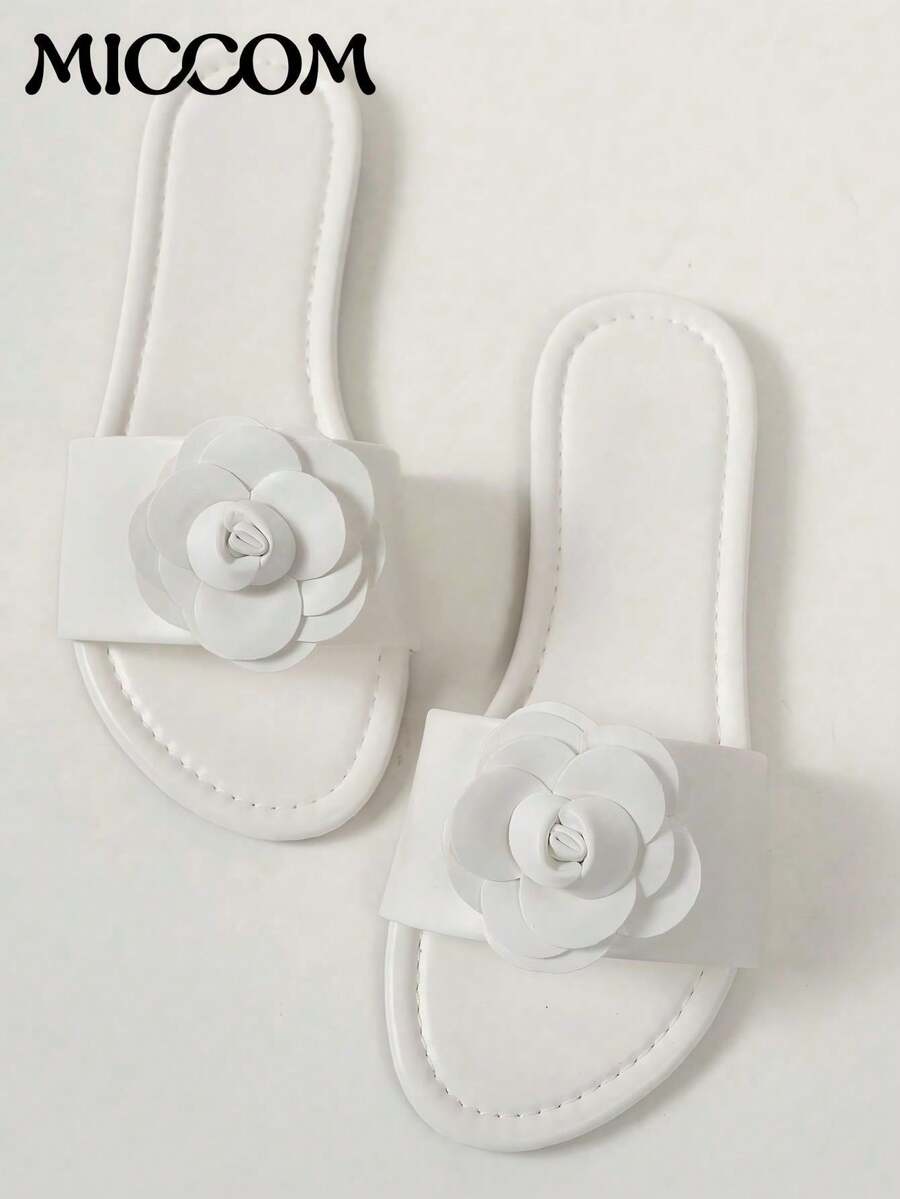 MICCOM Women's Flat Slide Sandals, 2025 New Bowknot Soft Bottom Lightweight Breathable Flat Beach Slippers, Casual Summer Sandals - White - View 1