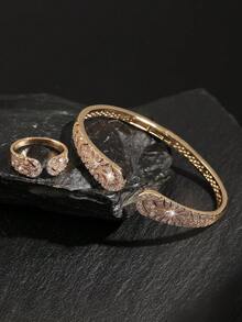 rakol 2pcs Fashion Cubic Zirconia Asymmetrical Decor Ring & Bracelet Set - Vintage Silver - View 8