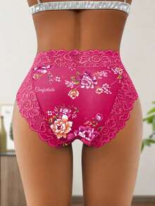 3pcs Women's Floral Lace Panty Set, Soft Elastic Underwear, Comfortable Mid-Waist Lingerie, Suitable For Daily Wear, Work, Travel - Multicolor - View 5