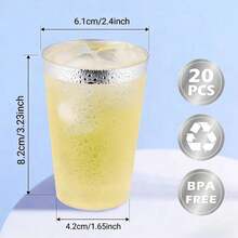 20pcs 7oz/200ml Silver Rim Aviation Water Cups - Durable Crystal Clear Water Cups For Weddings And Parties [Reusable] - Silver - View 9
