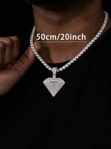 Bling Full Crystal Diamond Pendant With Matching Tennis Chain Necklace For Men, Hip‑Hop Fashion Costume Accessories For Daily Wear And Gifting - Diamond Pendant Tennis Chain Necklace - View 2
