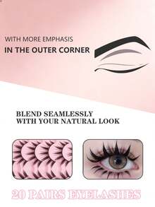 20 Pairs Of False Eyelashes, Pointed False Eyelashes, Faux Mink False Eyelashes, Suitable For Makeup Use, Suitable For Beginners, Daily Wear, Friend Gatherings, Holiday Parties And Other Places, Eyelashes, False Eyelashes - Black - View 5