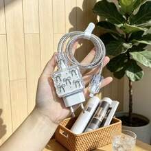 5pcs 20W EU Plug Fast Charger Protective Case Set, Compatible With 13/14/15/16, TPU Soft Anti-Scratch Charger Head Protective Case + Round Interface Data Cable Sleeve, Anti-Tangle Cable Storage, Suitable For Bedside, Desk, Travel, No Battery, No Electronic Components - Epoxy Resin Style - View 5