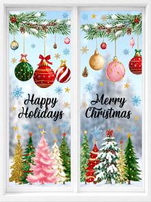 Christmas Window Stickers, Merry Christmas Holiday Static Window Decals, Christmas Ball Pine Cone Snowflake Christmas Tree Stickers, Suitable For Home Store Window Glass Holiday Party Decoration - Merry Christmas Window Decals - View 2