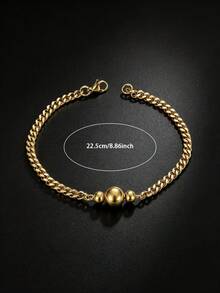 1pc Men's Business Minimalist Stainless Steel Bracelet With Solid Round Bead Decor, Suitable For Daily Wear, Birthday Gift Accessory - Yellow Gold - View 3