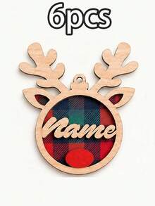 Custom Reindeer Name Christmas Ornament, Personalized Party Decor, Festive Antler Style, Checkered Decor, Customized Christmas Tree Decoration, Customizable Name Tag, Home Holiday Decor, Unique Christmas Gift 2026, Room Decor, Family And Friends - Red - View 28