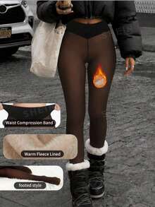 Nuevas mallas de mujer de 220g con cintura alta y alta elasticidad, moldeadoras y cálidas, leggings sexys de efecto transparente y adelgazantes, cálidas y cómodas para el invierno - Marrón Chocolate - Ver 1