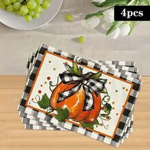 1/4/6pcs Autumn Series Black & White Plaid Bow & Pumpkin Pattern Printed Placemats, Heat Resistant Table Mat For Home Kitchen, Table Protection, Kitchen Dining Table, Party Decor - Multicolor - View 16