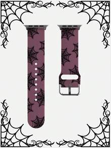 1pc Purple Black Spider Web Pattern Silicone Watch Band, Compatible With Apple Watch 38mm 40mm 41mm 42mm 44mm 45mm 46mm 49mm, Fashionable Personalized Soft Elastic Silicone Sports Strap, Compatible With Apple Watch Ultra 2 S11 S10 SE 9 8 7 SE 6 5 4 3 2 1, Halloween Costume Matching, Unisex Comfortable Replacement Band - Multicolor - View 8