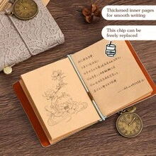 `2‑Pack Retro Lace Embossed PU Leather Pocket Notebook, Mini Portable Travel Journal With Watch Pendant Decor, Vintage Diary Notepad For Handmade Junk Journal` - Multicolor - View 7