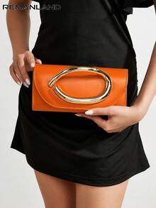 REMANLAND Vintage Solid Color Clutch, Versatile Mini Wallet, Fashion Handbag, Suitable For Weddings, Parties, Evenings, Dinners And Other Occasions - Orange - View 1