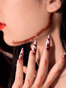 20pcs Halloween Temporary Tattoo Stickers, Matte Non-Reflective Realistic Blood Scar Stitch Wound Fake Tattoos, Waterproof Body Art Stickers For Halloween Costume Party Makeup - Red - View 5