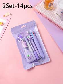 1/2 Set 7/14pcs New 7-In-1 Stationery Set, Includes Highlighter And Eraser Multifunctional Supplies, Suitable For Home Office And Work Use - A - View 9