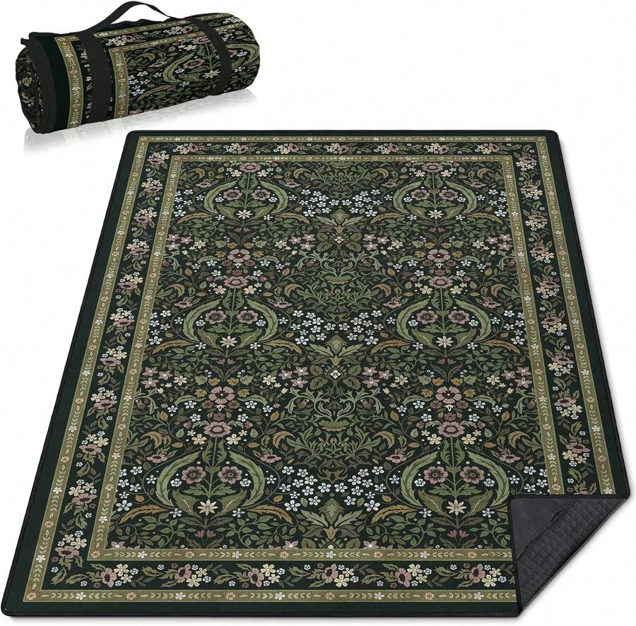 Floral Picnic Blankets Waterproof Foldable, 60X80 Packable Picnic Mat Vintage Outdoor Blanket For Grass, Large Beach Blanket Sandproof Picnic - ColorA - View 1