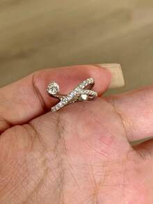 1pc Exquisite Small Cubic Zirconia Geometric Tail Ring Suitable For Women's Daily Commute Wear - Silver - View 5