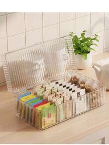 1-Compartment Tea Bag Storage Box With Hinged Lid, Transparent Stackable Tea Storage Box, 4-Compartment Plastic Tea Bag Storage Box, Suitable For Kitchen And Countertop - Transparent - View 7